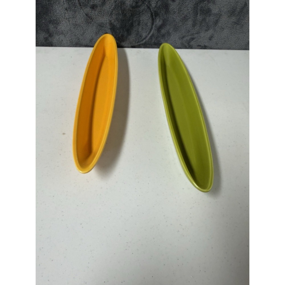 Mid-Century Style Ceramic Olive Boat Trays Canoe Serving Dishes  Clay Art